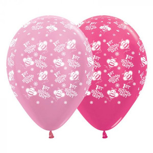 Balloon 30cm 1st Birthday Girl Bumble Bee's Satin Pearl Pink & Metallic Fuchsia Latex 6pk