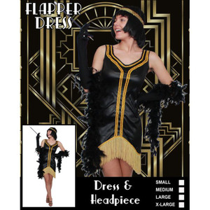 Adult Flapper Black & Gold Dress