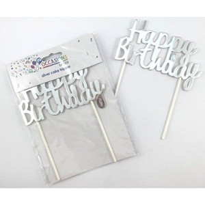 Cake Topper Happy Birthday Metallic Silver