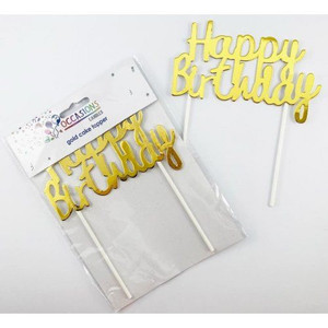 Cake Topper Happy Birthday Metallic Gold