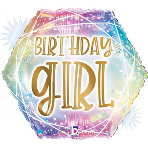 Balloon Foil 46cm Birthday Girl Opal Pastel Hexagon Shape Balloon Foil 46cm Birthday Girl Opal Pastel Hexagon Shape