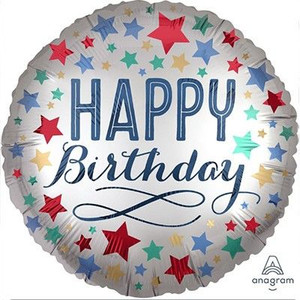 Balloon Foil 45cm Happy Birthday Satin Luxe With Stars Balloon Foil 45cm Happy Birthday Satin Luxe With Stars
