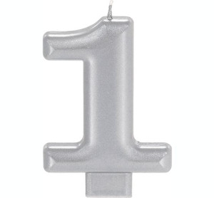 Candle 1 Silver Metallic Moulded 8cm