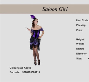 Costume Adult Saloon Girl OSFM Costume Adult Saloon Girl OSFM
