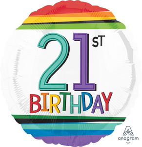 Balloon Foil 43cm 21st Inflated Birthday Rainbow