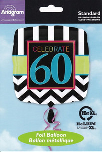 Balloon Foil 43cm 60 Inflated Celebrate Chevron Square