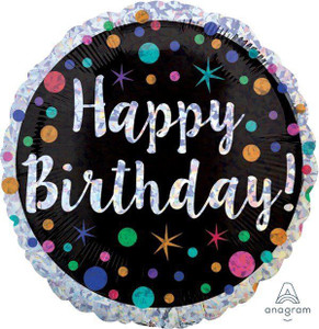 Balloon Foil 45cm Inflated Happy Birthday Holographic Polka Dot Balloon Foil 45cm Inflated Happy Birthday Holographic Polka Dot