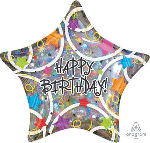 Balloon Foil 45cm Inflated Happy Birthday Hologtaphic Star Shape Balloon Foil 45cm Inflated Happy Birthday Hologtaphic Star Shape