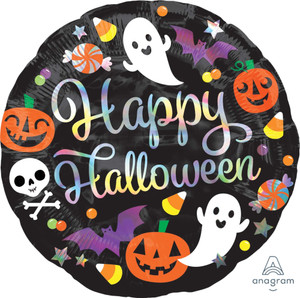 Balloon Foil 45cm Inflated Happy Halloween Holographic Balloon Foil 45cm Inflated Happy Halloween Holographic