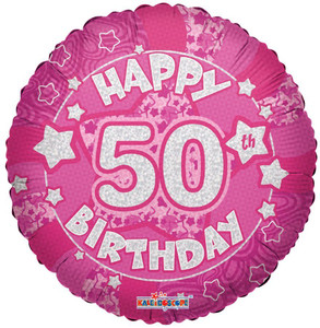 Balloon Foil 46cm 50 Inflated Happy Birthday Pink Holographic Balloon Foil 46cm 50 Inflated Happy Birthday Pink Holographic