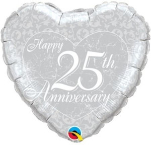 Balloon Foil Inflated Happy 25th Anniversary Silver Heart Shape Balloon Foil Inflated Happy 25th Anniversary Silver Heart Shape