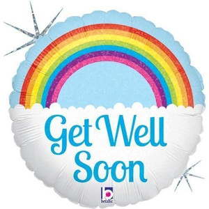 Balloon Foil 46cm Inflated Get Well Soon With Rainbow Holographic Balloon Foil 46cm Inflated Get Well Soon With Rainbow Holographic