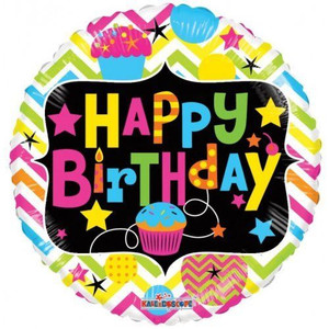 Balloon Foil 46cm Inflated Happy Birthday Cupcake Neon Coloured Balloon Foil 46cm Inflated Happy Birthday Cupcake Neon Coloured