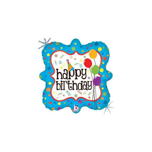Balloon Foil 46cm Inflated Happy Birthday Blue Square Shape Holographic Balloon Foil 46cm Inflated Happy Birthday Blue Square Shape Holographic