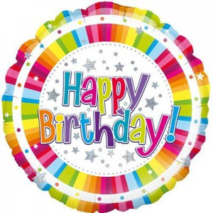 Balloon Foil 46cm Inflated Happy Birthday Bright Stripe Balloon Foil 46cm Inflated Happy Birthday Bright Stripe