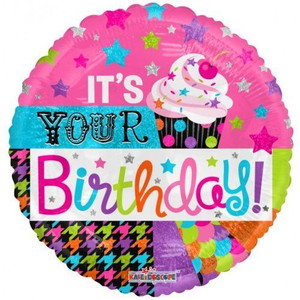 Balloon Foil 46cm Inflated It's Your Birthday Cupcake Holographic Balloon Foil 46cm Inflated It's Your Birthday Cupcake Holographic