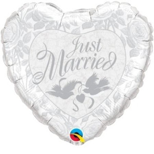 Balloon Foil 46cm Inflated Just Married Heart Shape Doves Balloon Foil 46cm Inflated Just Married Heart Shape Doves
