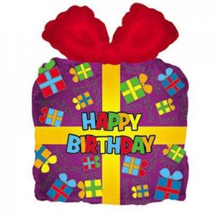 Balloon Foil 66cm Inflated Happy Birthday Present Purple Balloon Foil 66cm Inflated Happy Birthday Present Purple