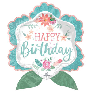 Balloon Foil 68cm Inflated Happy Birthday Flowers Free Spirit