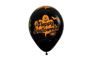 Balloon 30cm Inflated Happy Halloween Black Latex Each