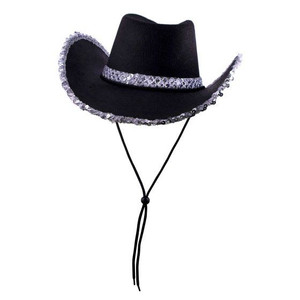 Hat Cowboy Black Adult Sequin Band & Silver Rim Hat Cowboy Black Adult Sequin Band & Silver Rim
