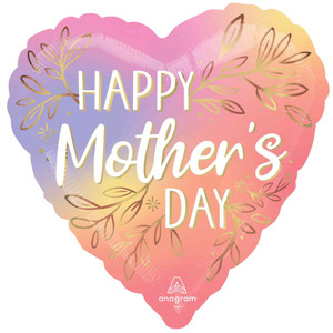 Balloon Foil 43cm Inflated Happy Mothers Day Botanical Heart Shape Balloon Foil 43cm Inflated Happy Mothers Day Botanical Heart Shape
