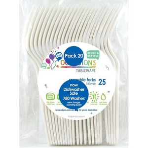 Cutlery Fork White Plastic 20pk