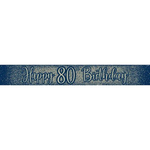 Banner 80th Happy Birthday Navy Metallic Glitter
