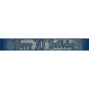 Banner 70th Happy Birthday Navy Metallic Glitter