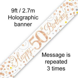 Banner 50th Happy Birthday Sparkling Rose Gold Fizz