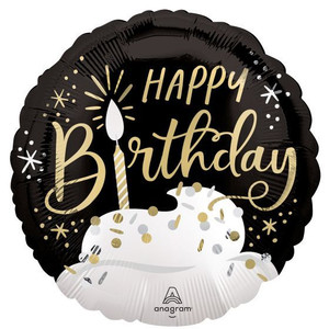 Balloon Foil 43cm Inflated Happy Birthday Black Candle