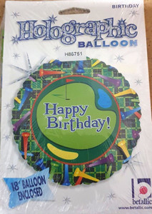 Balloon Foil 46cm Happy Birthday Golf Green & Tee Holographic