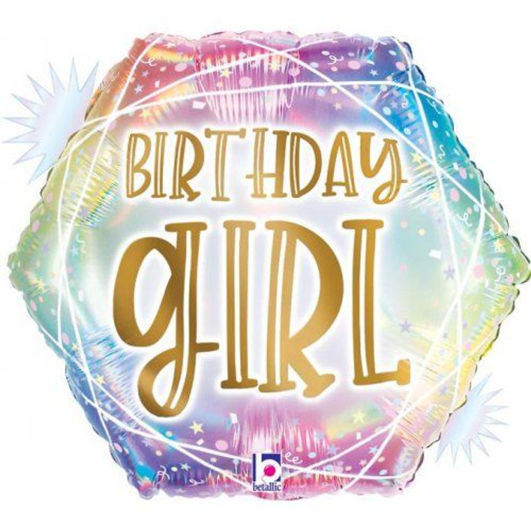 Balloon Foil 46cm Birthday Girl Opal Pastel Hexagon Shape