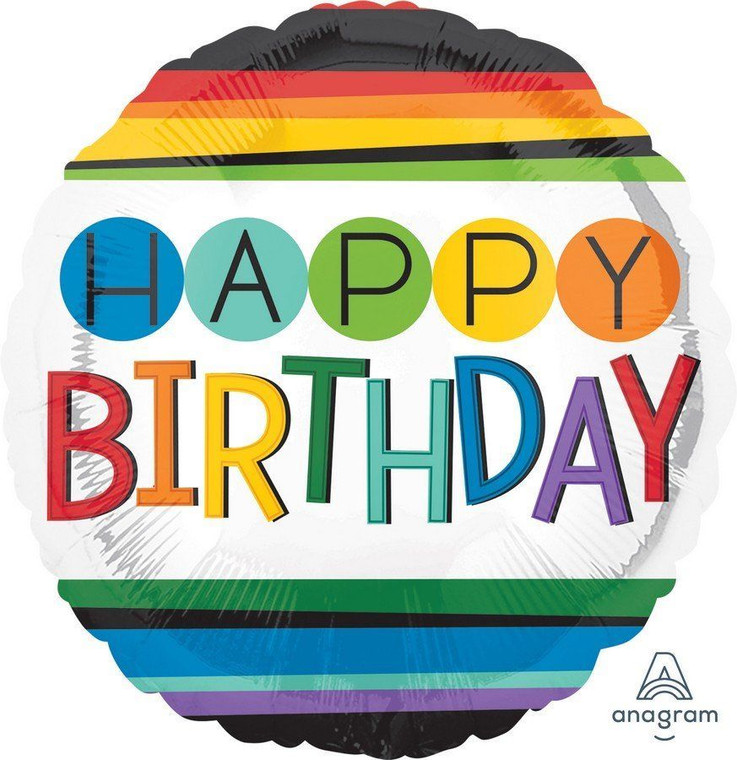 Balloon Foil 43cm Inflated Happy Birthday Rainbow
