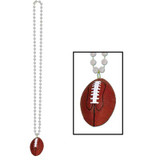 Beads With Football Medallion Silver