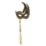 Glittered Mask w/Stick - Gold