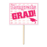 Plastic Congrats Grad Yard Sign-Pink