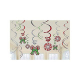 Candy Cane Hanging Swirl Decorations (12 Pack)