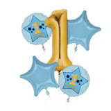 Boy 1st Birthday Blue & Gold Balloons Bouquet