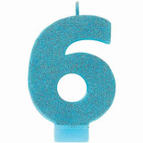 Numeral #6 Glitter Caribbean Blue Candle