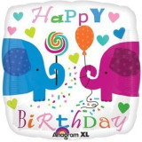18" Elephants Happy Birthday Foil Balloon