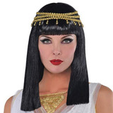 Black Cleopatra Wig with Gold Sequin Headpiece