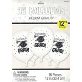 12" Graduation Congrats Grad! Doodle Print Latex Balloons - White