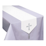 Religious Communion Fabric Table Runner, White/Silver, 72" X 13"