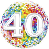 18" 40th Birthday Rainbow Confetti Foil Balloon