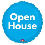 18" Blue Open House Foil Mylar Balloon