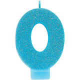 Caribbean Blue Glitter Numeral #0 Candle