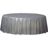 Silver Round Plastic Tablecover - 84"