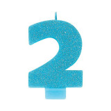 Numeral #2 Glitter Candle - Caribbean Blue