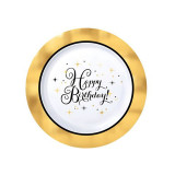 7.5" Premium Plastic Birthday Dessert Plates - Metallic Gold